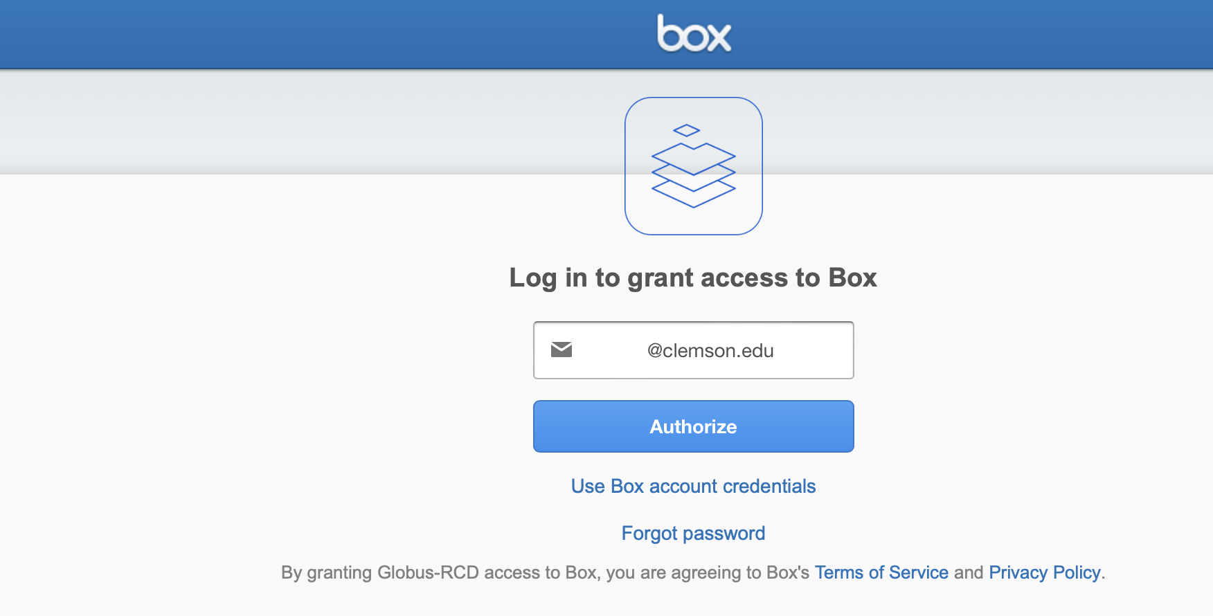 Clemson RCD Box Authentication Login