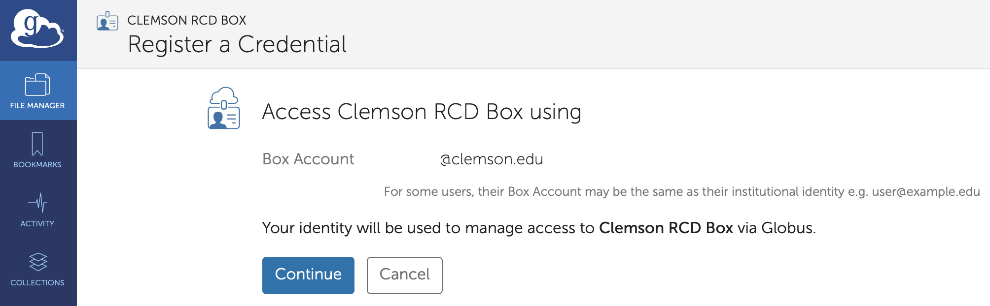 Clemson RCD Box Authentication Registration