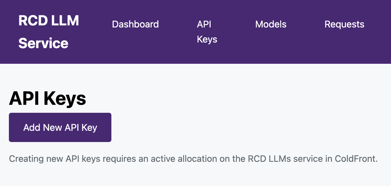 Screenshot of the API Keys page showing the allocation requirement