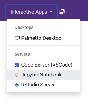 Screenshot of the OpenOD website with the interactive apps tab selected and Jupyter Notebook option circled.