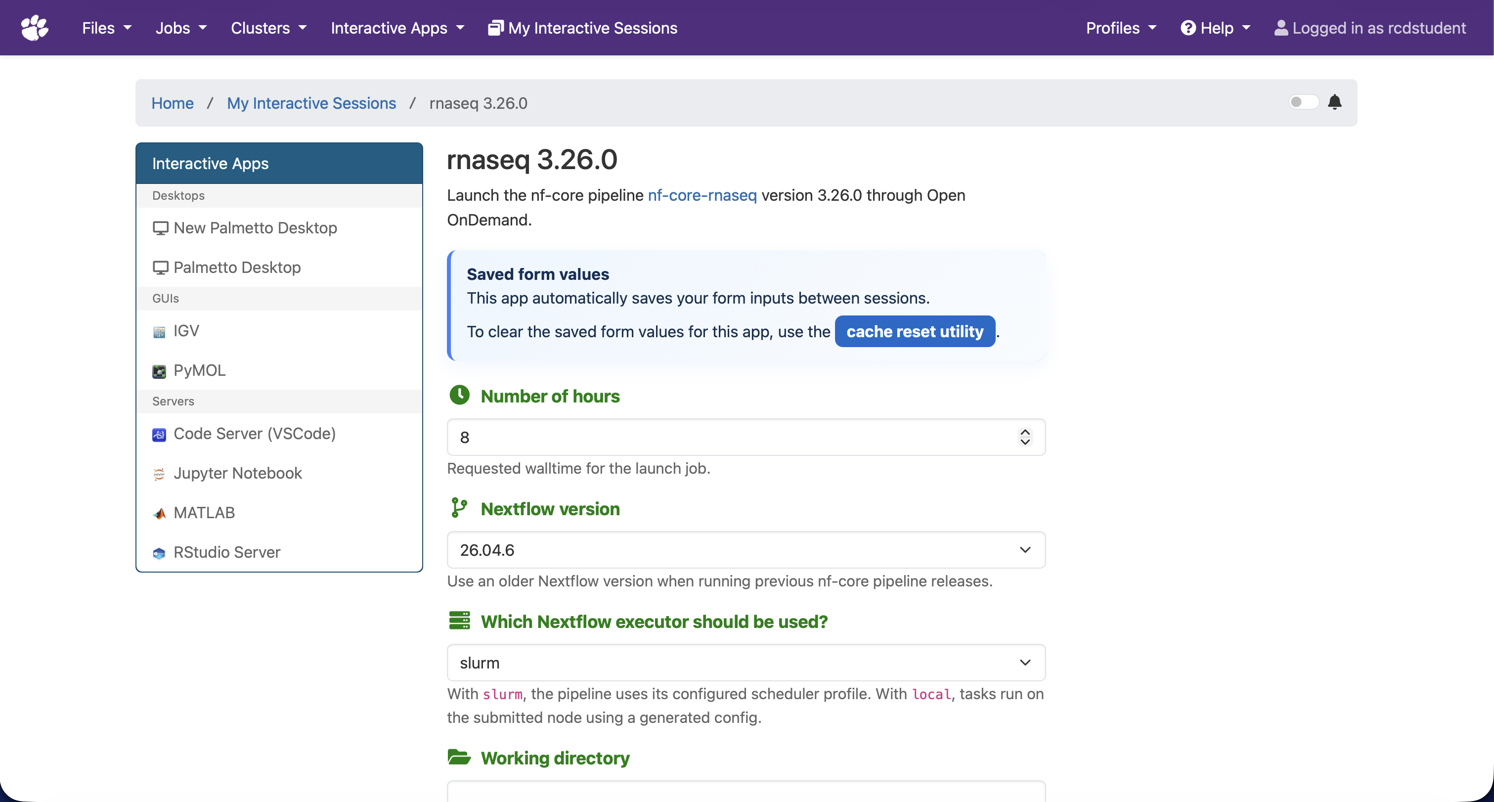An Open OnDemand nf-core pipeline launch form.