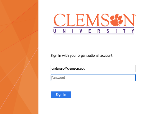 Screenshot of Clemson ADFS login screen.