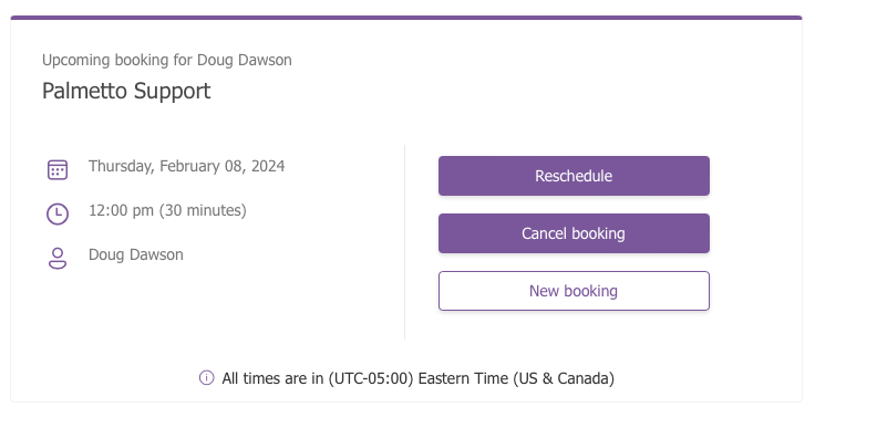 Screenshot of browser with cancel booking button.