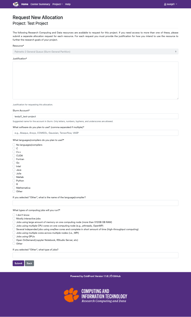 Screenshot of general queue request form