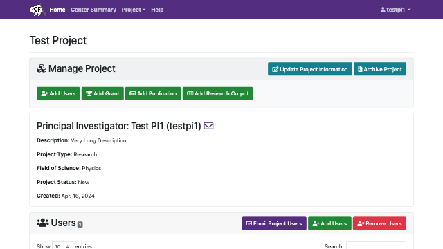 Screenshot of the project page