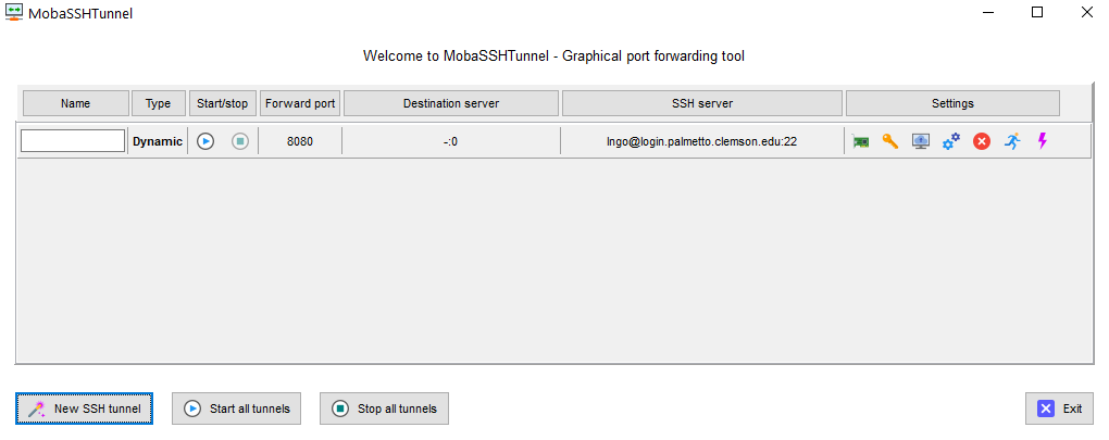 Screenshot of the MobaSSHTunnel graphical port forwarding tool.