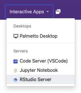 Screenshot of the OpenOD website with the interactive apps tab open and the RStudio server option selected.