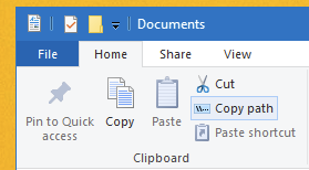 file explorer ribbon with copy path button