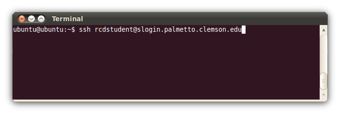 GNOME terminal showing SSH command