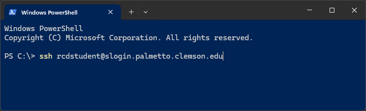 PowerShell showing SSH command