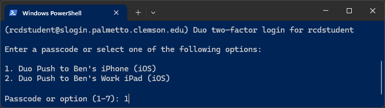PowerShell showing SSH DUO Security prompt