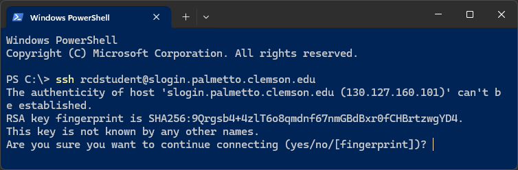 PowerShell showing SSH host key message