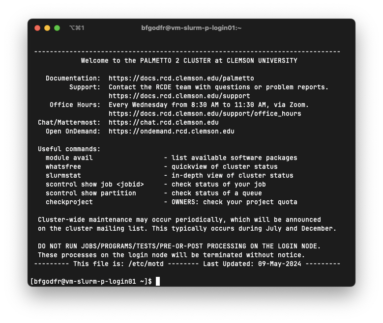 Screenshot of a terminal showing the current message of the day.