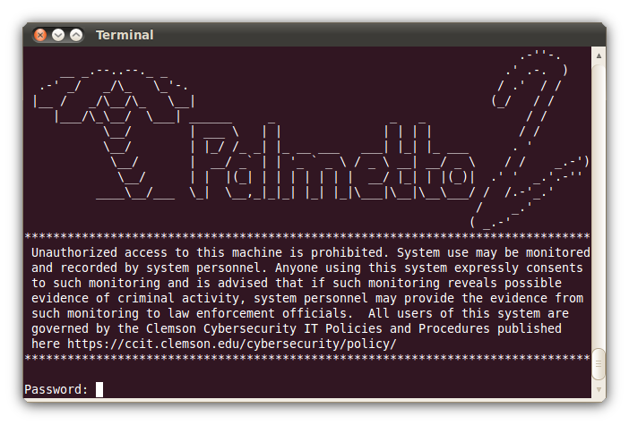 GNOME terminal showing SSH password prompt