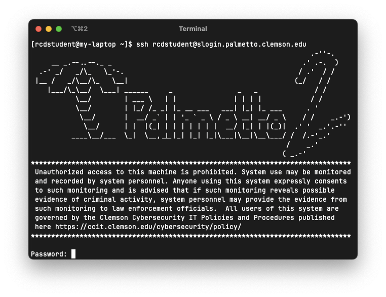 macOS terminal showing SSH password prompt