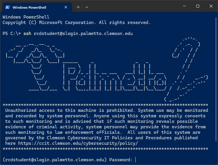 PowerShell showing SSH password prompt