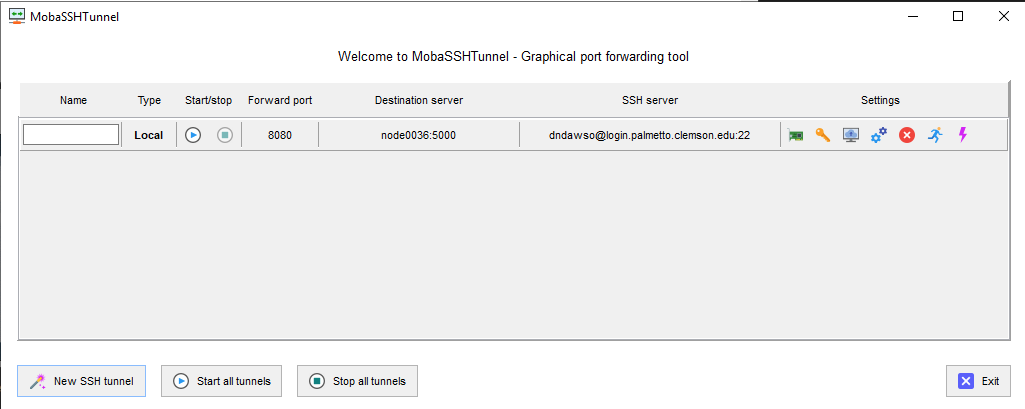 Screenshot of the MobaSSHTunnel graphical port forwarding tool.