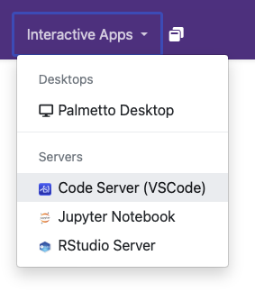 Screenshot of the OpenOD website with the interactive apps tab open and code server (VSCode) outlined.